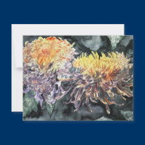 Chrysanthemum mum flowers watercolor painting invitations