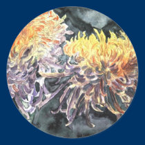 Chrysanthemum mum flowers watercolor painting stickers