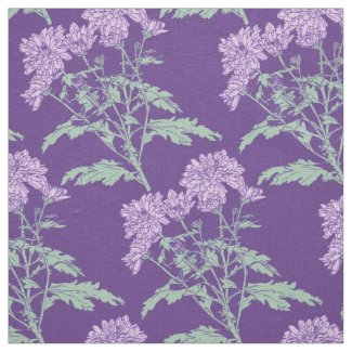Chrysanthemum purple green graphic drawing fabric