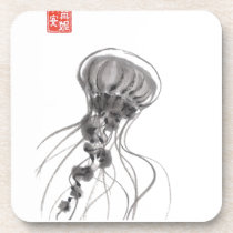 Chrysaora Jellyfish Ink Painting cork coasters