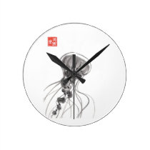 Chrysaora Jellyfish Ink Painting wall clocks