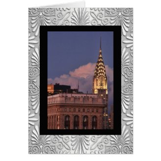 Chrysler Building aglow in gold w/ Flatiron Cards