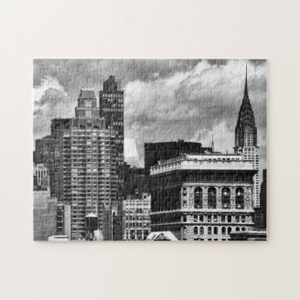 Chrysler Building, Flatiron Building, Sky House BW Jigsaw Puzzle