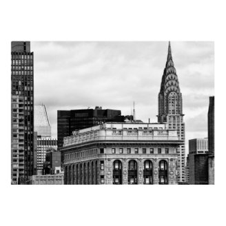 Chrysler Building, Flatiron, Clouds B&W Poster