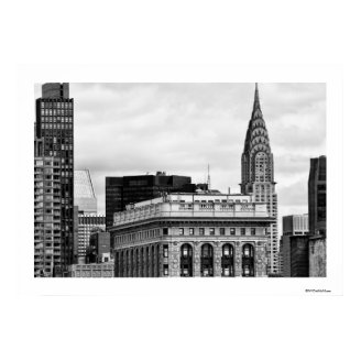 Chrysler Building, Flatiron, Clouds B&W Print