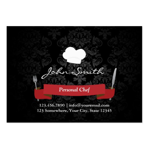 Chubby Black Damask Personal Chef Business Card (front side)