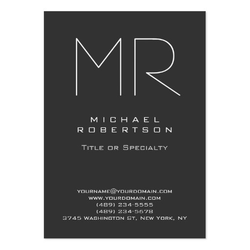 Chubby Modern Monogram Gray White Business Card (front side)