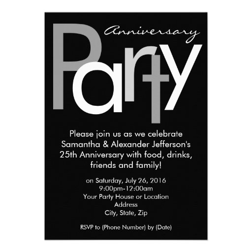 Chunky Black / White Anniversary Party Invitation (front side)