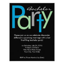 Chunky Block Blue Black Bachelor Party Invitation