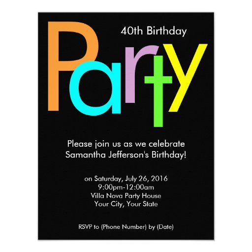 Chunky Block Colors 40th Birthday Party Invitation