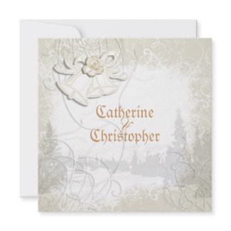 Church bells n floral wedding white invitation