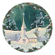 CHURCH & FIR WREATH by SHARON SHARPE stickers by sharonsharpe CHURCH & FIR WREATH by SHARON SHARPE stickers