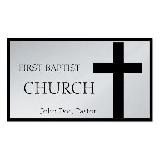 Church Horizontal Black Cross Platinum Paper Business Card Template (front side)
