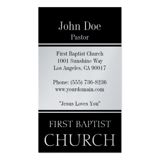 Church Horizontal Black Cross Platinum Paper Business Card Template (back side)