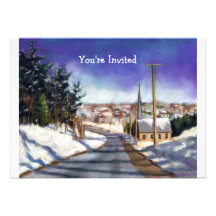 Church in Snow: Painting: Christmas Invitation