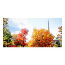 Church in the Distance in Autumn Photo Card