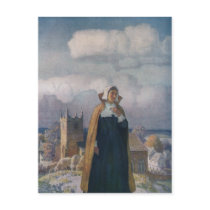 Church, Sheep and Lady in 16th Century Dress Post Card