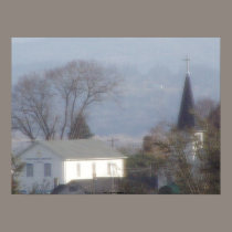 Church steeple on a hazy blue day #2 posters