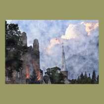 Church & Storm Clouds Watercolour Art Poster posters