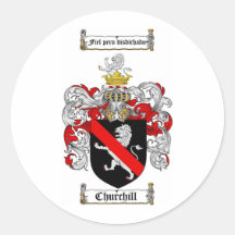 CHURCHILL FAMILY CREST -  CHURCHILL COAT OF ARMS ROUND STICKER