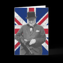 Churchill Posing With The British Flag cards