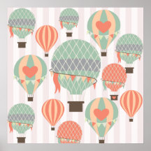 Cielo rayado rosado de levantamiento de los globos posters