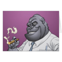gorilla, cigar, smoking, business, man, al rio, thomas mason, art, illustration, drawing, Card with custom graphic design