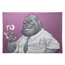 Cigar Smoking Business Man Boss Gorilla by Al Rio Place Mat