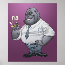 gorilla, cigar, smoking, business, man, al rio, thomas mason, art, illustration, drawing, Poster with custom graphic design
