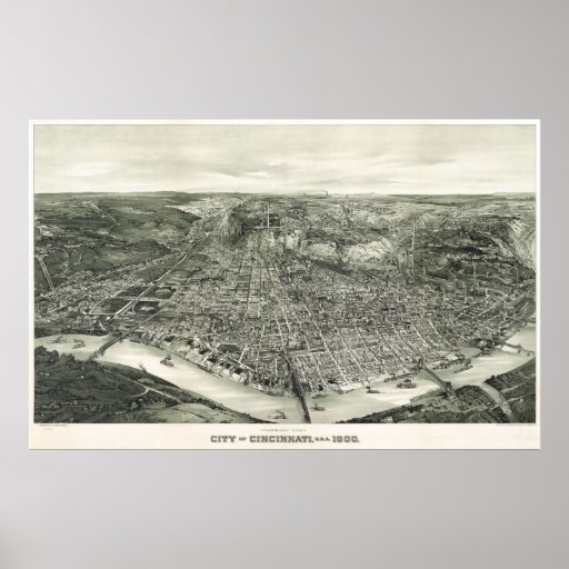 Cincinnati birdseye map - 1900 (Henderson) BigMapB Posters