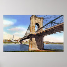 Cincinnati Ohio Suspension Bridge 1930 Poster