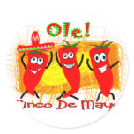 Cinco de Mayo 3 Dancing Chilli Peppers-Adorable Classic Round Sticker