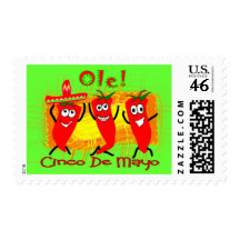 Cinco de Mayo 3 Dancing Chilli Peppers-Adorable Postage Stamp