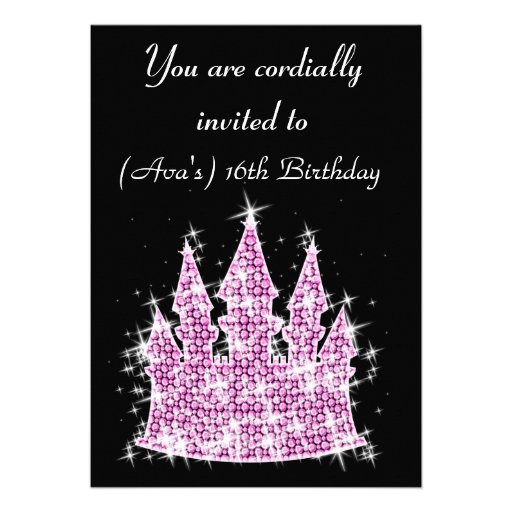 Cinderella Castle Rhinestone Birthday/Sweet 16 Custom Invitations