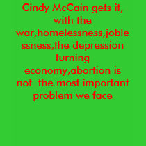Cindy McCain gets it, with the war,homelessness... t-shirts by VIKINGJIM Cindy McCain gets it, with the war,homelessness... t-shirts
