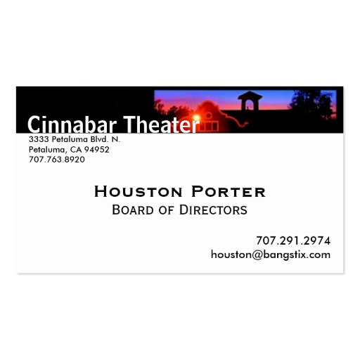 Cinnabar Theater Board of Directors Business Card (front side)
