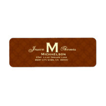 Cinnamon Brown Wedding Monogram M Personalized 01 Return Address Label