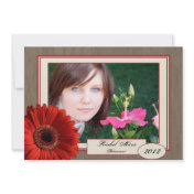 Cinnamon Cream Wood Daisy Photo Graduation Custom Announcement