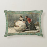 Circa 1879: Two women roll man in snow Accent Pillow