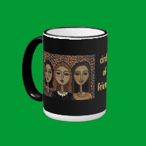 CIRCLE of FRIENDS - sepia version mug by folkartblonde CIRCLE of FRIENDS - sepia version mug