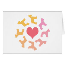 Circle of Giant Schnauzersw/ Heart (pink/orange) Greeting Card