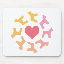 Circle of Giant Schnauzersw/ Heart (pink/orange) mousepads by dogsandhorses Circle of Giant Schnauzersw/ Heart (pink/orange) mousepads