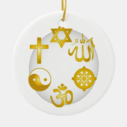 circle of golden religious symbols christmas tree ornament circle of golden religious symbols christmas tree ornament