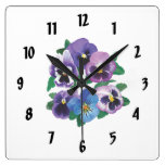 Circle Purple Pansies Square Wallclocks