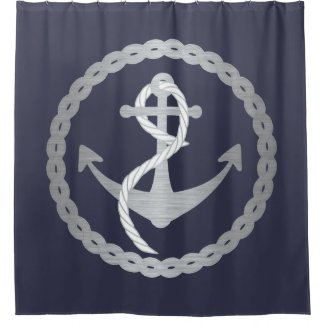 Circle Rope Silver Nautical Shower Curtain