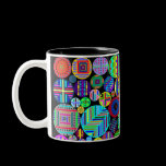 Circles Colorful Patterns on Black Background mugs