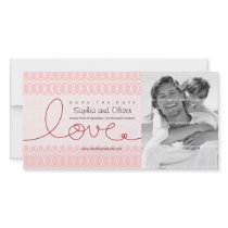 Circles + Love Sweet Pink Save The Date Photo Card photo cards by fatfatin_blue_knot Circles + Love Sweet Pink Save The Date Photo Card photo cards