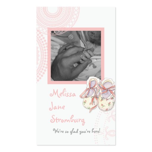 Circles 'n Booties, Baby Girl Shower Invitation Business Card Template (front side)