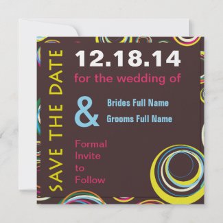 brown with circles wedding save the date card