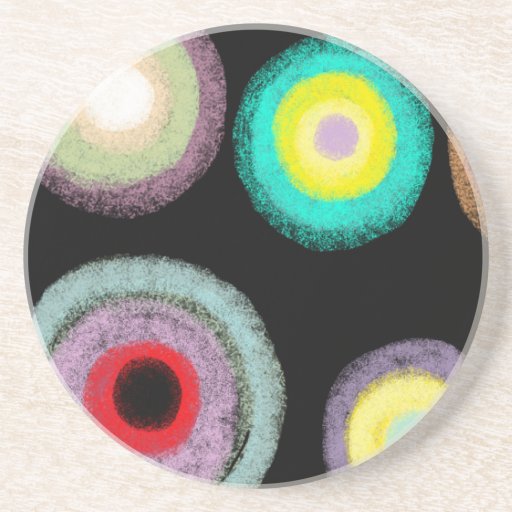 Circles round handpainted colorful vintage coaster